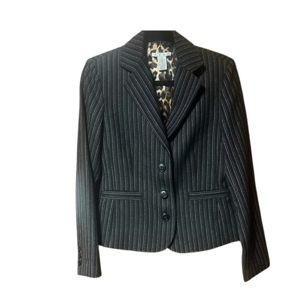 Cabi Joey Pinstripe Leopard‎ Print Lined Blazer
